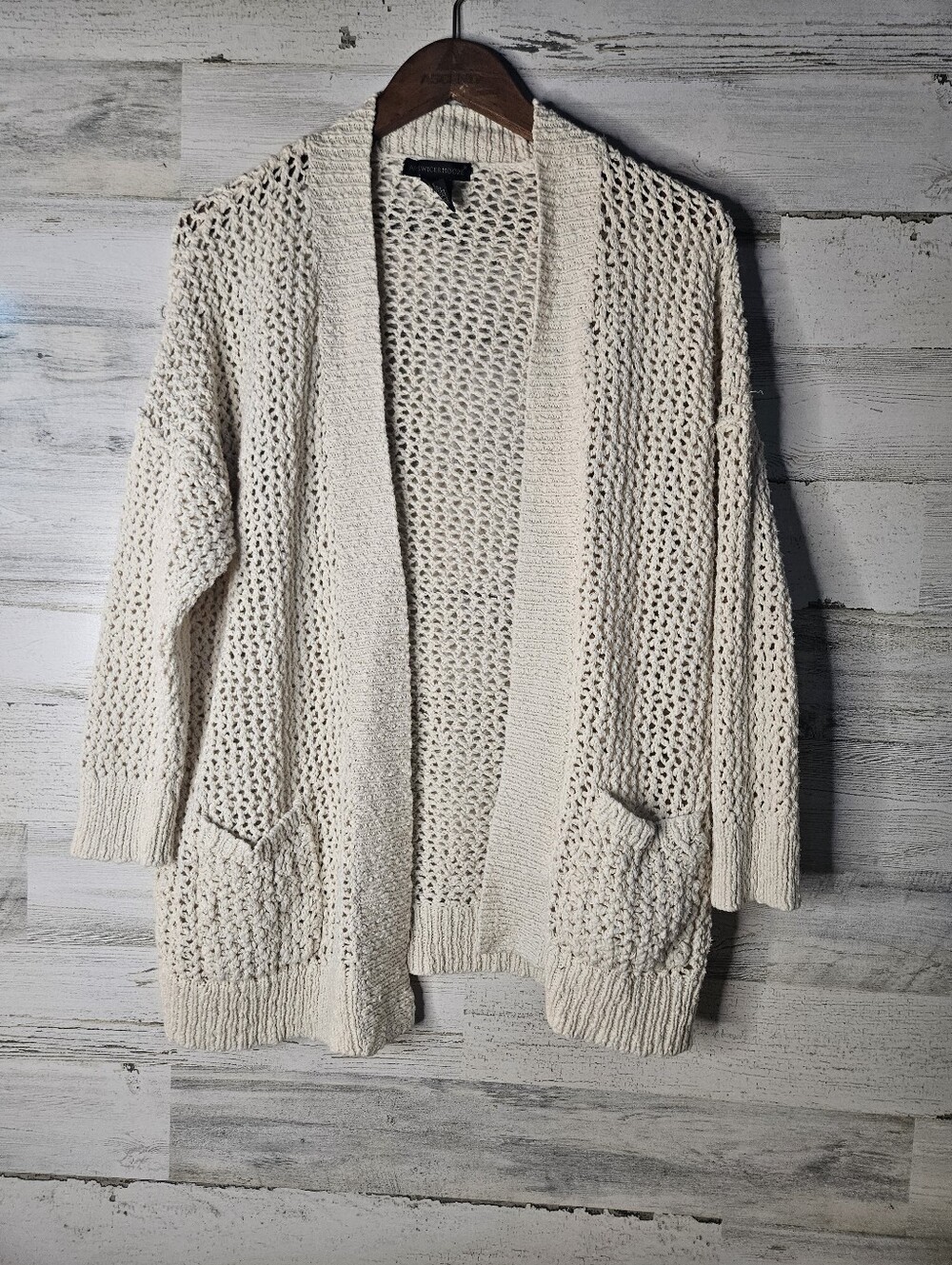 Coastal Grandma 100% Cotton Preswick & Moore Cream White Open Weave Cardigan